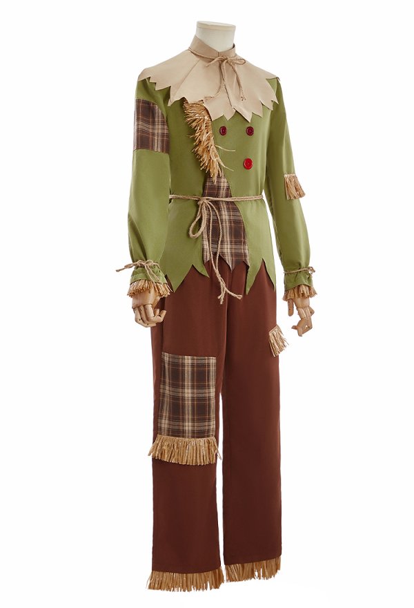 Costume de cosplay du Scarecrow du Magicien de Oz pour Halloween haut et pantalon en patchwork avec chapeau et écharpe
