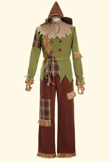 El Mago Espantapájaros Disfraz de Cosplay Disfraz de Halloween Patchwork Top y pantalones con sombrero y bufanda