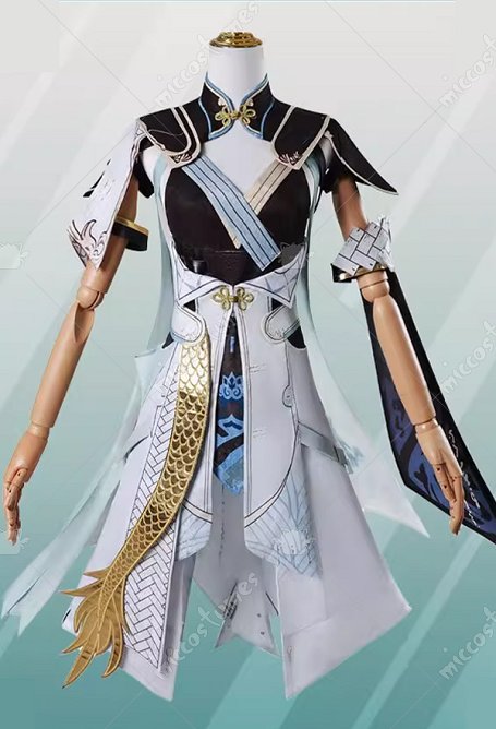 Wuthering Waves Jinhsi Cosplay Kostüm Kleid mit Armschmuck und Haaraccessoires