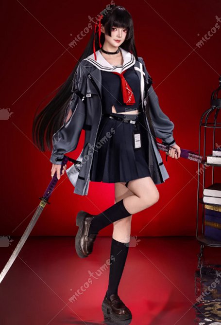 Costume cosplay Chisa Wuthering Waves haut et jupe d'uniforme scolaire avec veste