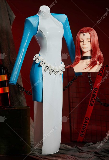 Comic-style Superhero Mystique Cosplay Costume Bodysuit and Dress with Gloves and Headpiece