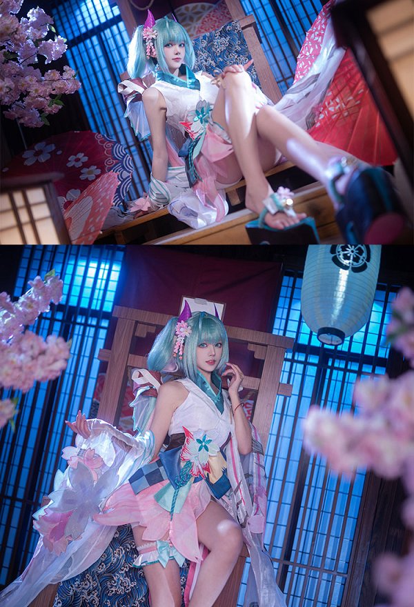 Onmyoji  Disfraz de Cosplay Vestido vocal con faja y complementos para el cabello y la muñeca