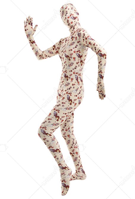 Combinaison Halloween Zentai pour Adulte avec Impression des Éventails Japonais