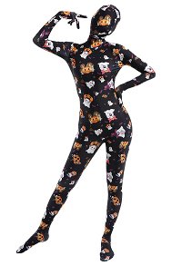 Women Halloween Pumpkin Ghost Pattern Printed Full Bodysuit Costume Skin Suit Adults Catsuit Cosplay Costume Outfits