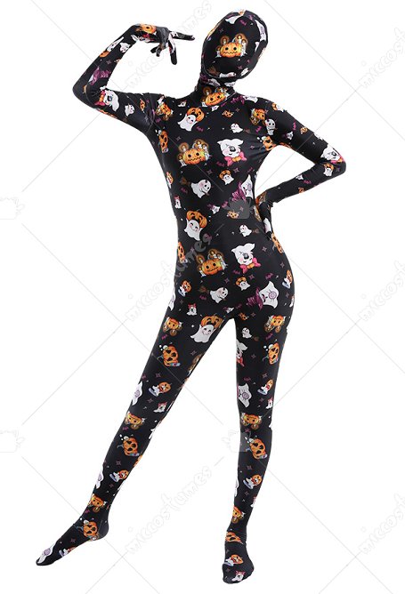 Kürbis Geist Erwachsene Zentai Full Bodysuit Kostüm Skin Suit Catsuit Lange Arm Halloween Jumpsuit