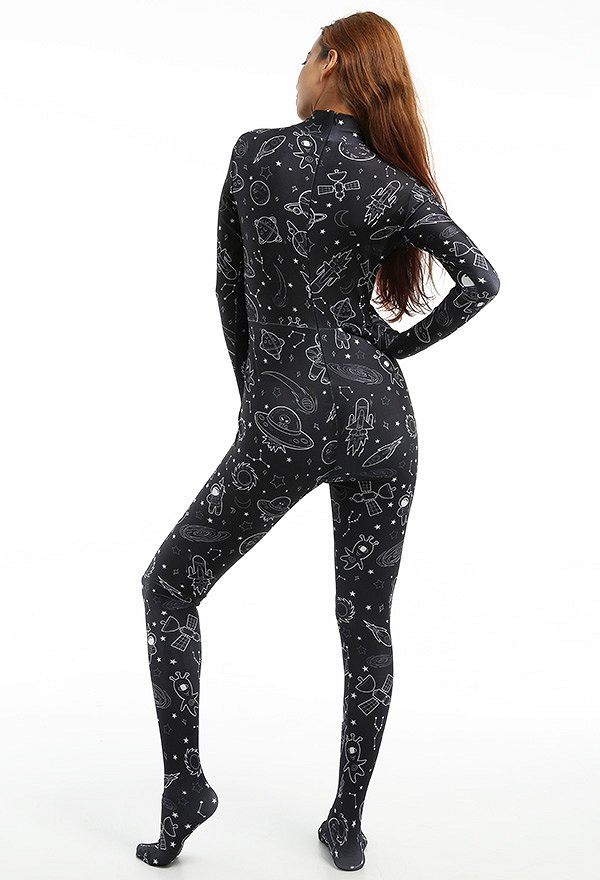 Combinaison de Déguisement Halloween Zentai pour Adultes avec Impression de l'Astronaute Univers