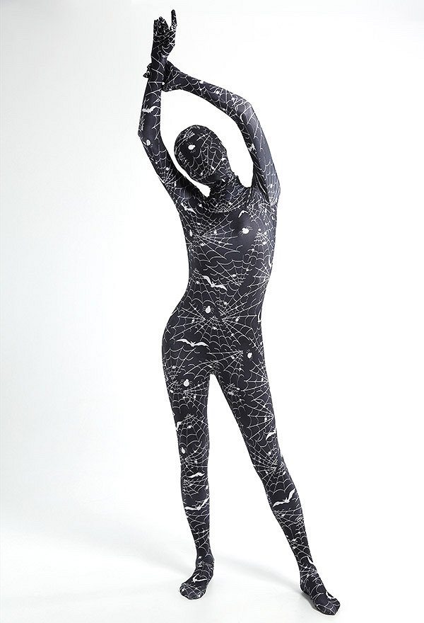 Combinaison Halloween Zentai pour Adulte avec Impression des Toile d'Araignée
