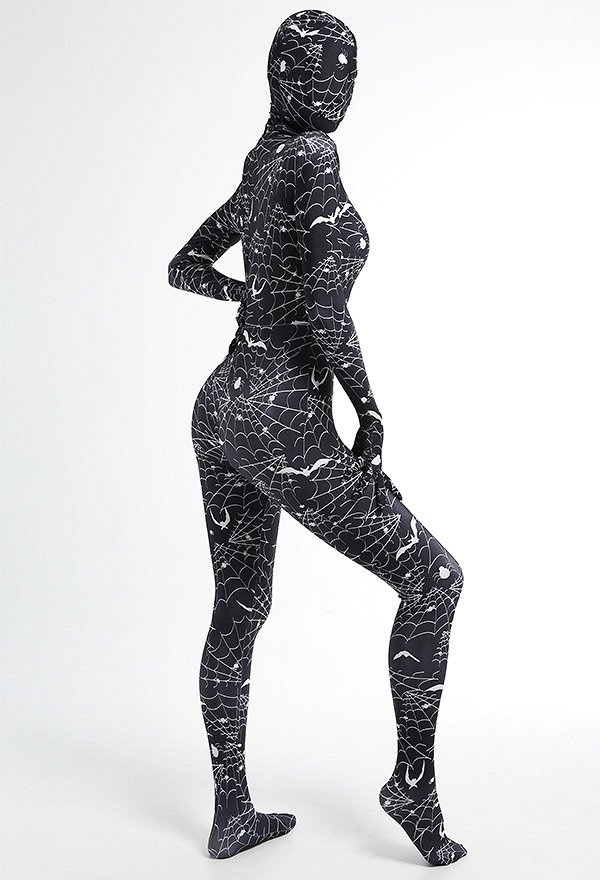 Combinaison Halloween Zentai pour Adulte avec Impression des Toile d'Araignée
