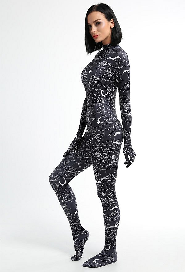 Combinaison Halloween Zentai pour Adulte avec Impression des Toile d'Araignée
