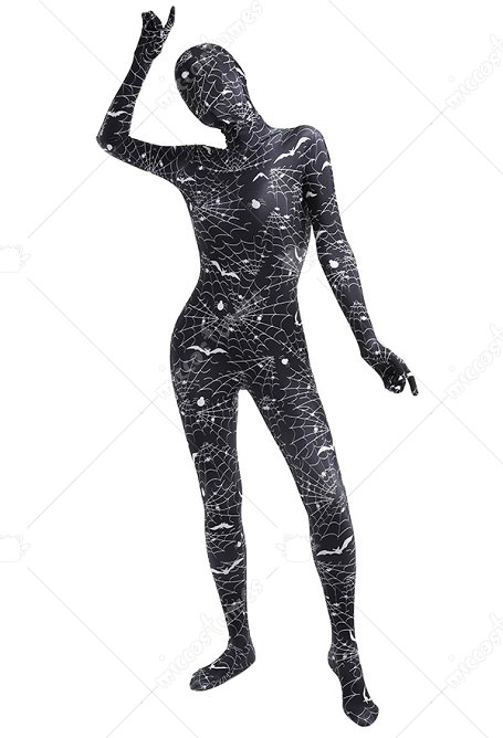 Combinaison Halloween Zentai pour Adulte avec Impression des Toile d'Araignée
