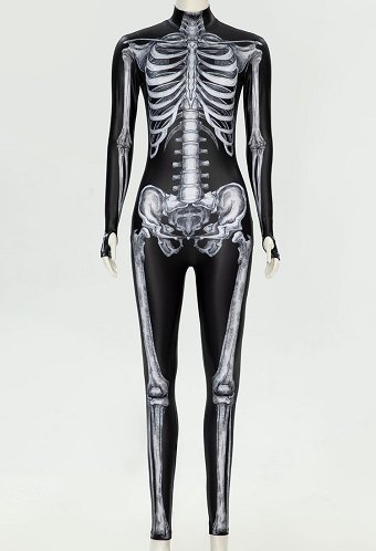 Halloween White Skeleton Bodysuit Long Sleeve Bone Goth Style Skull Onesie Jumpsuit
