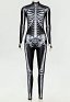 Halloween White Skeleton Bodysuit Long Sleeve Bone Goth Style Skull Onesie Jumpsuit