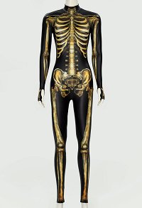Halloween Golden Skeleton Bodysuit Long Sleeve Bone Goth Style Skull Onesie Jumpsuit