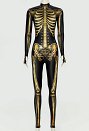 Halloween Body de Esqueleto Dorado Mono de Manga Larga con Diseño de Calavera y Huesos en Estilo Gótico