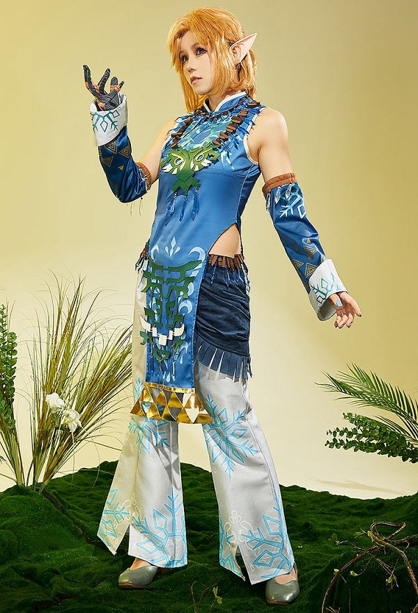The Legend of Zelda: Tears of the Kingdom Link Cosplay Costume Top and Trousers with Necklace and Sleeves