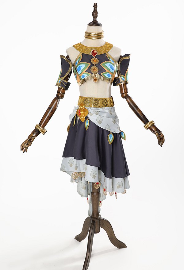 The Legend of Zelda: Tears of the Kingdom Makeela Riju Cosplay Costume Top and Skirt with Belt and Choker