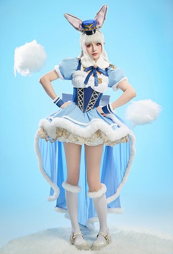 Judy Dérivé Kawaii Lolita Robe Cosplay d'hiver de Noël avec traîne et chapeau