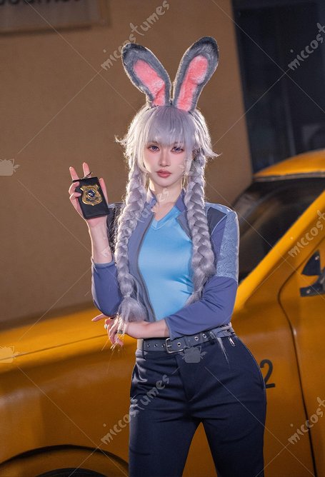 Zootopia 2 Judy Cosplay Uniforme de policía Camiseta y chaqueta con orejas y cola