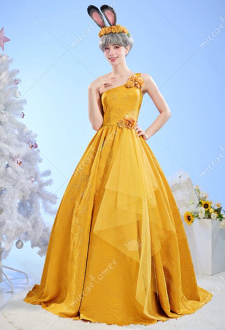 Zootopia 2 Judy Cosplay Vestido de noche amarillo  con diadema de orejas y accesorios para el pelo de flores