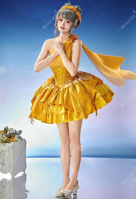 Vestido corto de fiesta derivado de Zootopia Judy Vestido amarillo de un solo hombro con accesorio para el pelo