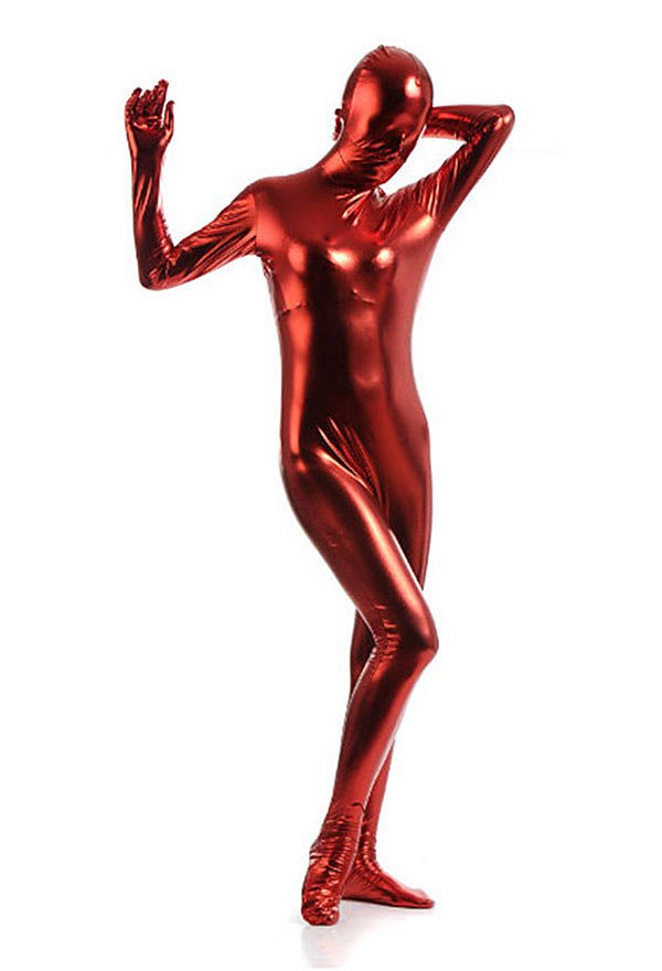 Costume de Cosplay Halloween Partie Combinaison Élastique Brillante Zentai Déguisement Rouge pour Enfant