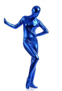 Damen Mann Cosplay Kostüm Erwachsene Dunkler Blau Bodysuit Halloween Glänzend Jumpsuit Cosplay Kostüm Anzug