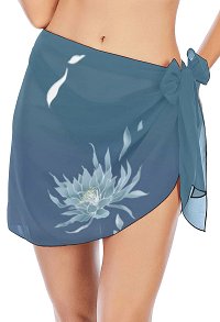 Blue Wrap Skirt with Night-blooming Cereus Print Beach Coverup for Summer Vacation