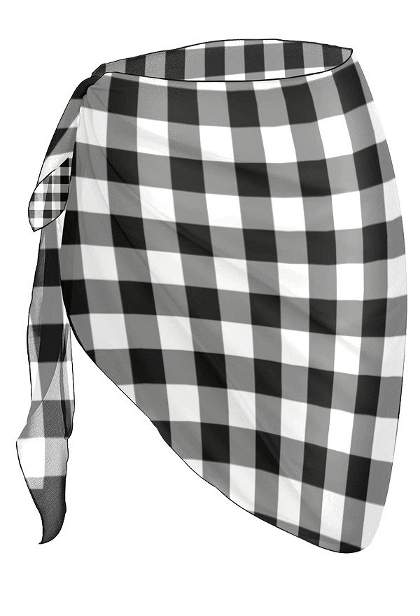 Schwarz Plaid Strand Wrap Sarong Bikini Vertuschung Chiffon Wickelröcke