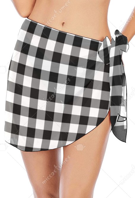 Jupe Motif Plaid Noir Blanc Sarong de Plage Accessoire Vacances