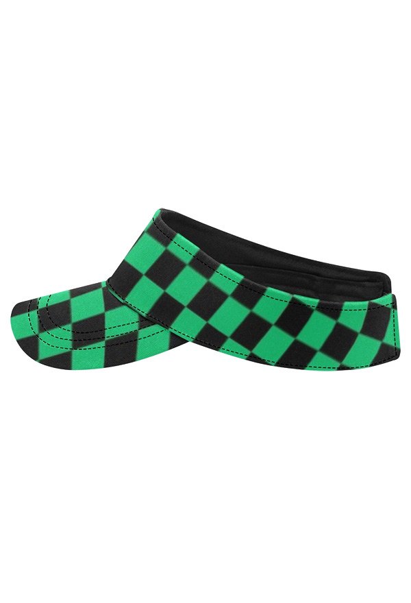 UV Protection Beach Cap Child of Brightness Black and Green Squares Pattern Adjustable Sun Visor Cap