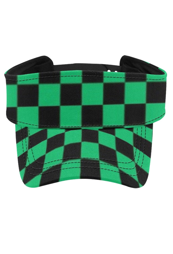 UV Protection Beach Cap Child of Brightness Black and Green Squares Pattern Adjustable Sun Visor Cap