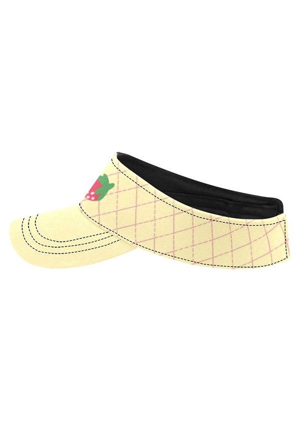UV Protection Beach Cap Yellow Grid Strawberry Pattern Adjustable Sun Visor Cap