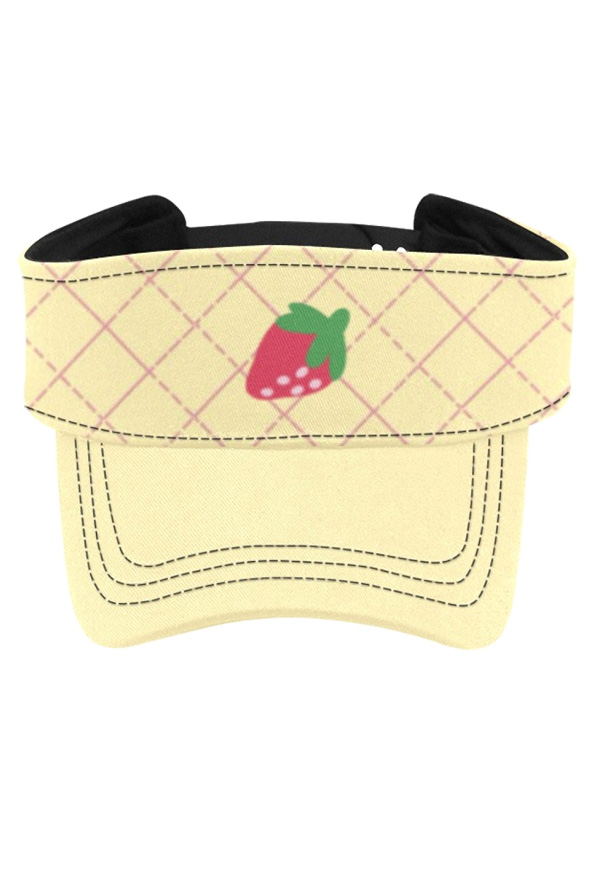 UV Protection Beach Cap Yellow Grid Strawberry Pattern Adjustable Sun Visor Cap
