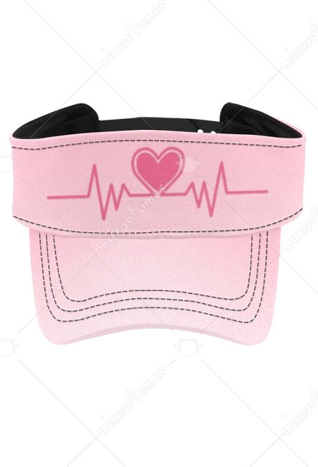 UV Protection Beach Cap Pink Heart Electrocardiogram Pattern Adjustable Sun Visor Cap