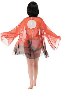 Haori Cover-up with Red Sunset Horse Pattern Summer Kimono Cardigan