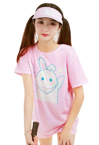 UV Protection Beach Cap Kawaii Bunny Pattern Adjustable Sun Visor Cap