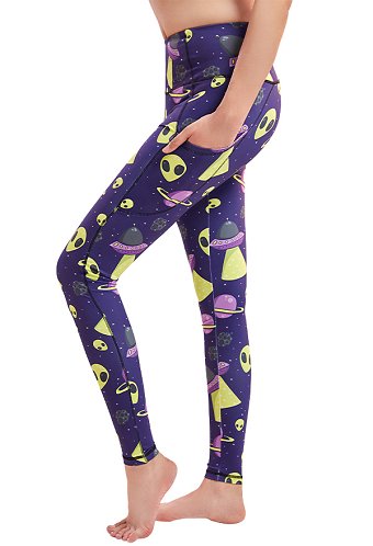Miccostumes pour Femme Pantalon de Fitness Sport Yoga Motif Aliens Leggings
