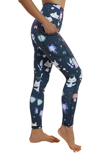 Miccostumes pour Femme Pantalon de Fitness Sport Yoga Motif Chat Sorcière Leggings