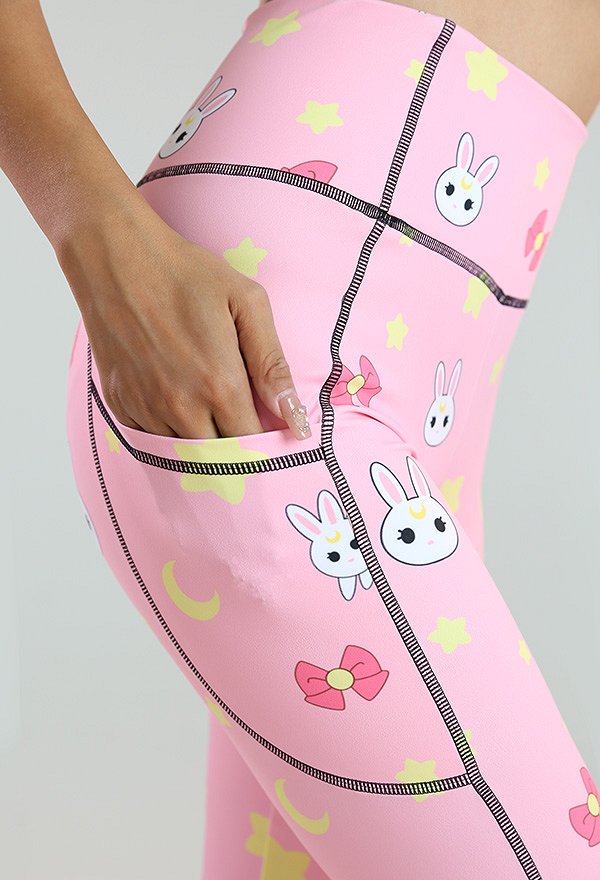Miccostumes Damen Mond Hasen Leggings Yoga Sports Gym Fitness Hosen Sportbekleidung