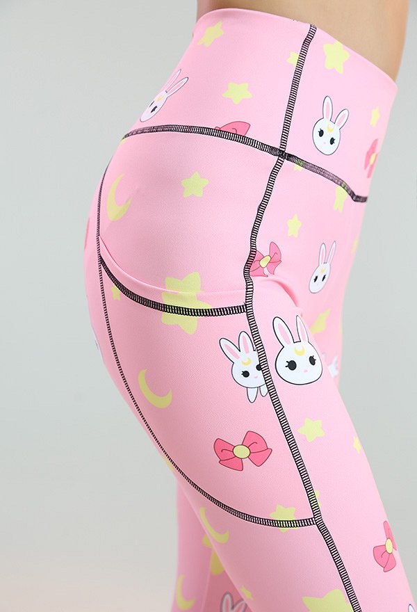 Miccostumes Damen Mond Hasen Leggings Yoga Sports Gym Fitness Hosen Sportbekleidung