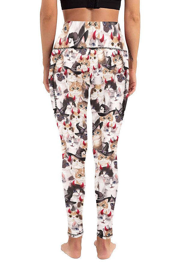 Halloween Women Leggings Cats Prints Yoga Workout Sportswear