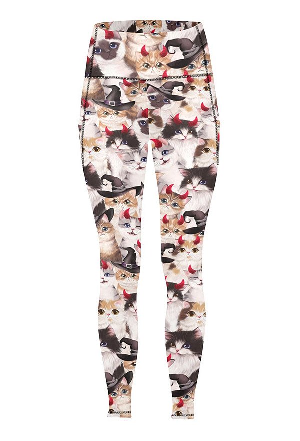 Halloween Women Leggings Cats Prints Yoga Workout Sportswear
