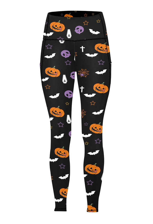 Halloween Femmes Leggings Pumpkin Prints Yoga Workout Noir Sportswear