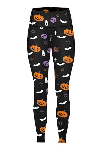 Halloween Femmes Leggings Pumpkin Prints Yoga Workout Noir Sportswear