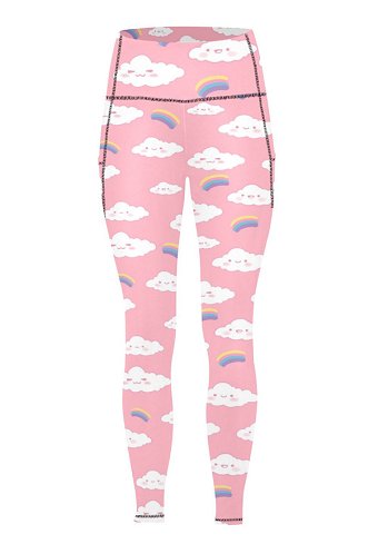 Miccostumes Femmes Leggings  Prints Nuages Yoga Workout Rose Sportswear