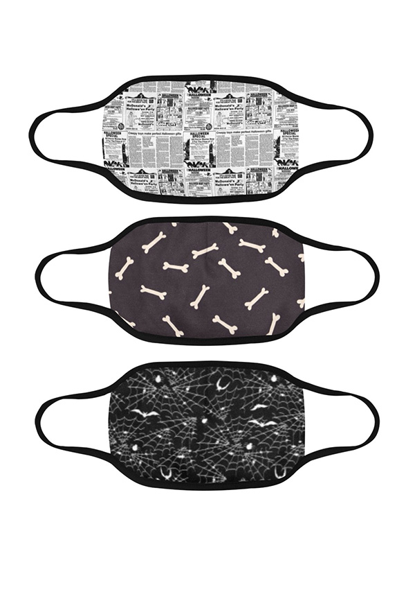 3pcs Adults Halloween Face Masks Digital Printing Face Covers Washable Reusable Face Mouth Masks with Filter Pocket and 6pcs Replaceable Filters