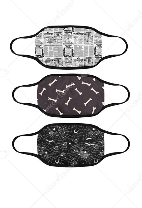3pcs Adults Halloween Face Masks Digital Printing Face Covers Washable Reusable Face Mouth Masks with Filter Pocket and 6pcs Replaceable Filters