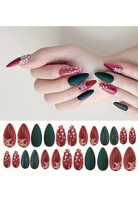 Christmas Style Press On False Nails Christmas Tree and Snowflake Pattern Kawaii False Nail Tips 24 Pcs