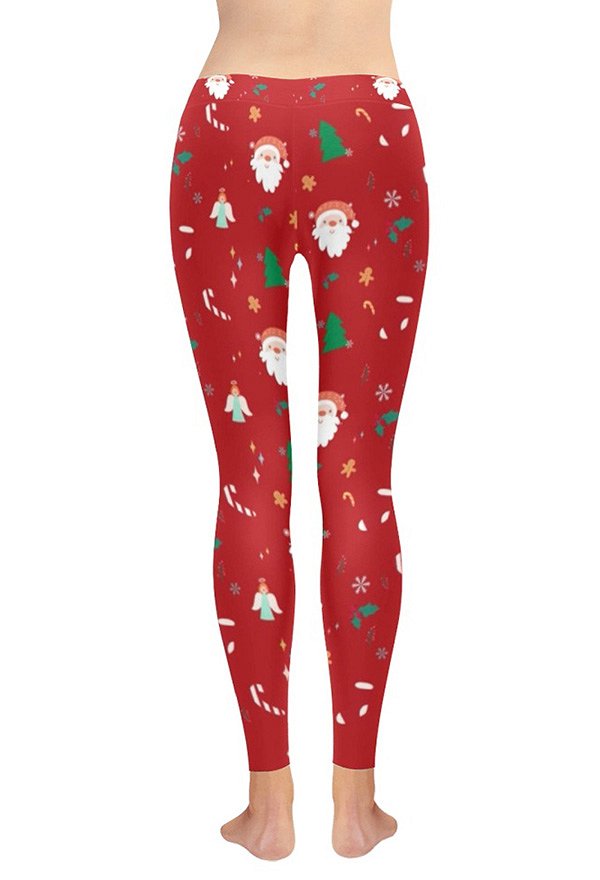 Christmas Women Adults Cartoon Red Santa Claus Pattern Print High Waist Yoga Leggings Workout Running Pants Sportswear