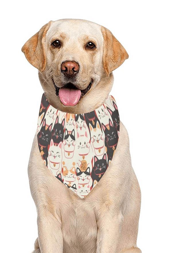 Halloween Personalized Cat Dog Bandana with Maneki-neko Pattern